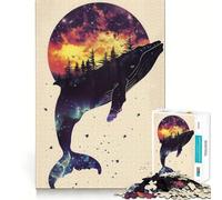 Rompecabezas de 1000 Piezas con Silueta de Ballena y Galaxia para Adolescentes Juego de concentración Mental Corte de precisión Bordes Lisos Juego Ideal para Rellenar Calcetines navideños (38x52cm)