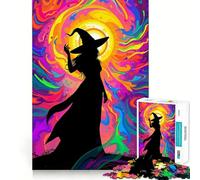 Rompecabezas de 1000 Piezas con Silueta de Bruja para Adultos Ejercicio Mental Corte de precisión Bordes Lisos Actividad Relajante para Grupos en Interiores (38x52cm)