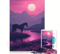 Rompecabezas de 1000 Piezas con Silueta de Caballo al Atardecer para Adultos Juguete de lógica precisa para el hogar y el Ocio Regalo conmovedor 50x75cm