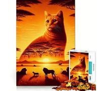 Rompecabezas de 1000 Piezas con Silueta de Gato al Atardecer,Corte Suave,Juego Creativo,Juguete para Momentos de Ocio y relajación, (38x26cm)