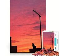 Rompecabezas de 1000 Piezas con Silueta de Gato al Atardecer para Adultos Juguete de lógica precisa para el hogar y el Ocio Regalo conmovedor 50x75cm
