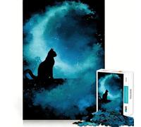 Rompecabezas de 1000 Piezas con Silueta de Gato Mirando Las Estrellas para Adolescentes Juguete de lógica sólida, Divertido y Relajante Corte de precisión Artículo de Santa Claus 38x26cm