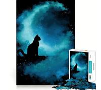 Rompecabezas de 1000 Piezas con Silueta de Gato Mirando Las Estrellas para Adultos Juguete de lógica Mental, antiestrés, Corte Firme, Regalo increíble 38x52cm