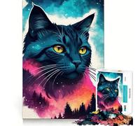 Rompecabezas de 1000 Piezas con Silueta de Gato místico en el Bosque para Adolescentes Rompecabezas Mental para aliviar la tensión Arte para armar Regalo Premium (38x52cm)