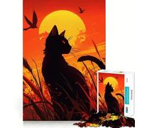 Rompecabezas de 1000 Piezas con Silueta de Gato Negro al Atardecer Juego de construcción con articulaciones afiladas,Juguete para concentrarse,Juego Tranquilo,Juego Divertido para cumpleaños 38x26cm