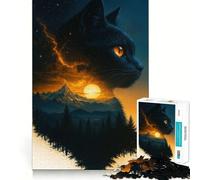 Rompecabezas de 1000 Piezas con Silueta de Gato Negro en Paisaje,Juego de articulaciones afiladas,Entrenamiento Mental Divertido,Juego para Momentos acogedores,decoración navideña para la Pared