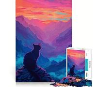 Rompecabezas de 1000 Piezas con Silueta de Gato y Vista de montaña Arte de Corte preciso Juego Creativo para ejercitar la Mente Tiempo de Juego Tranquilo Regalo Ideal y para Aficionados