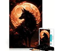 Rompecabezas de 1000 Piezas con Silueta de Lobo sobre Luna Naranja Diversión para ejercitar la Mente Piezas de Ajuste preciso Un pasatiempo Fascinante para los Momentos de Ocio (50x75cm)