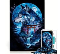 Rompecabezas de 1000 Piezas con Silueta de Lobo y Puerta Torii Diversión para ejercitar la Mente Piezas sin Rebabas y de Corte Limpio Actividad Absorbente para Noches tranquilas (38x52cm)