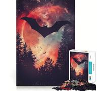 Rompecabezas de 1000 Piezas con Silueta de murciélago y Galaxia,Corte sin Costuras,Juego Mental,Regalo,Juego Casual,Navidad,decoración del hogar (38x52cm)