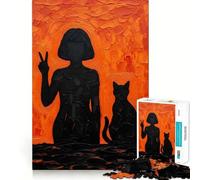 Rompecabezas de 1000 Piezas con Silueta de niña y Gato para Adolescentes, Juguete para aliviar el estrés, Regalo artístico de Corte preciso 38x26cm