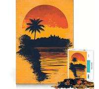 Rompecabezas de 1000 Piezas con Silueta de Palmera al Atardecer para Adolescentes Mejora la Memoria Diversión Relajante Bordes precisos Regalo Ideal 50x75cm