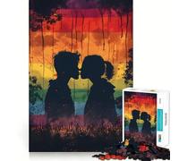 Rompecabezas de 1000 Piezas con Silueta de Pareja besándose para Adolescentes Juego Inteligente para Fortalecer los Lazos Familiares Obra de Arte para armar 38x26cm