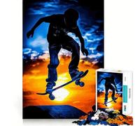 Rompecabezas de 1000 Piezas con Silueta de Patinador al Atardecer para Adolescentes Recuerda, Mejora, Mente Tranquila, Arte de Corte Claro, Coleccionable 38x26cm