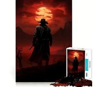 Rompecabezas de 1000 Piezas con Silueta de Pistolero del Oeste contra Luna roja para Adultos Juego Divertido y fácil de armar Ideal para divertirse en Familia (50x75cm)