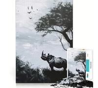 Rompecabezas de 1000 Piezas con Silueta de Rinoceronte para Adultos Mejora la Memoria Divertido y Relajante Bordes Afilados Regalo Ideal para Las Fiestas (38x52cm)