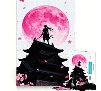 Rompecabezas de 1000 Piezas con Silueta de samurái y Luna Rosa para Adolescentes Juguete Divertido para Jugar Juntos Arte Coleccionable con Corte preciso (50x75cm)