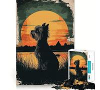 Rompecabezas de 1000 Piezas con Silueta de Yorkshire Terrier al Atardecer para Adultos Juguete para Resolver Problemas Juego de Corte de Calidad Profesional Actividad Relajante para Grupos