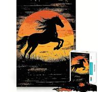 Rompecabezas de 1000 Piezas con Siluetas de Caballos Negros al Atardecer Diversión con articulaciones precisas,Actividad Cerebral Inteligente,Entretenimiento Relajante,Regalo de cumpleaños 38x52cm