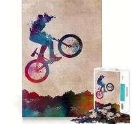 Rompecabezas de 1000 Piezas con Siluetas de Ciclistas de BMX,Bordes sin Costuras,Juego Divertido para ejercitar la Mente,Entretenimiento para el Tiempo Libre,Regalo artístico de Navidad 38x52cm