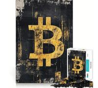 Rompecabezas de 1000 Piezas con símbolo de Bitcoin,Estilo Grunge,Corte preciso,Juguete para desarrollar la Capacidad cognitiva,Juego Relajante para cumpleaños (38x52cm)