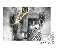 Rompecabezas de 1000 Piezas con símbolos Cristianos, Cara de león y Cruz. Juego Educativo para Adultos. Hermosa decoración. Difícil y desafiante. Ideal para Hombres y Mujeres. Cumpleaños. 38x26cm.