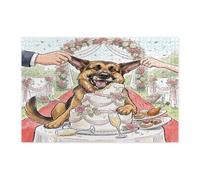 Rompecabezas de 1000 piezas con temática de boda con diseño de perro pastor alemán para adultos, rompecabezas de madera con estampado de pastel de matrimonio extraño, decoraciones de patrón de amor