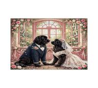 Rompecabezas de 1000 piezas con temática de boda de perro de Terranova para adultos, rompecabezas de madera con estampado de pastel de matrimonio extraño, decoraciones de patrón de amor para parejas