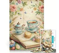 Rompecabezas de 1000 Piezas con temática de Fiesta de té en Acuarela con Flores y Libro Ideal para Adolescentes Desarrolla la Mente estimula la Creatividad y es para una Actividad grupal Relajante