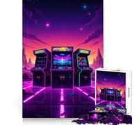 Rompecabezas de 1000 Piezas con temática de máquinas recreativas Retro en Paisaje neón para Adolescentes Juguete Divertido para armar Arte Coleccionable con Corte nítido (38x26cm)