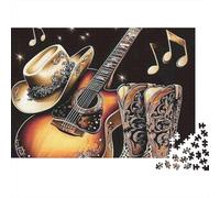 Rompecabezas de 1000 Piezas con temática de música Country: Vaquero, Guitarra, Sombrero y Botas. Juego Educativo para Adultos. Hermosa decoración. Difícil y desafiante. Regalo 52 x 38 cm