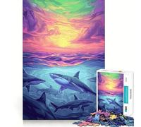 Rompecabezas de 1000 Piezas con Tiburones y Cielo al Atardecer para Adultos Juguete de lógica Pura, Divertido y Relajante Corte preciso Regalo increíble 50x75cm