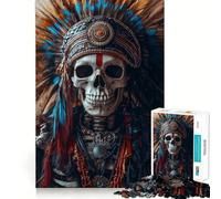 Rompecabezas de 1000 Piezas con Tocado de Calavera Nativo Americano para Adultos Juguete de diseño Sencillo y Divertido Obra de Arte (38x26cm)