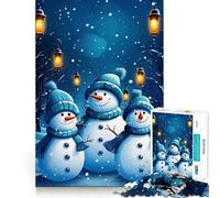 Rompecabezas de 1000 Piezas con Tres muñecos de Nieve en una Escena Nocturna de Invierno para Adultos Rompecabezas de Memoria Disfrute del Montaje Lento de la Imagen Regalo Creativo 50x75cm