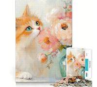 Rompecabezas de 1000 Piezas con un Divertido Cuadro de Gato Naranja y Flores Juguete Creativo para desarrollar la Creatividad Cierre Seguro sin Piezas Sueltas Actividad para Compartir en Familia