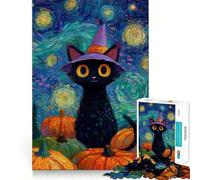 Rompecabezas de 1000 Piezas con un Gato de Halloween de Estilo Van Gogh Diversión para ejercitar la Mente Componentes robustos y de Corte Limpio Un Entretenimiento cautivador para Disfrutar en casa
