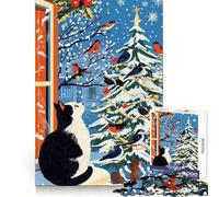 Rompecabezas de 1000 Piezas con un Gato Sentado en el alféizar nevado,Ideal para Adolescentes,para ejercitar el Pensamiento y como Actividad de Ocio Regalar (50x75cm)