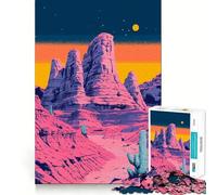 Rompecabezas de 1000 Piezas con un Hermoso Paisaje Minimalista de Atardecer en el Desierto,de Estilo Retro y sintético Juego Creativo para ejercitar la Mente Regalo Ideal para cumpleaños (38x26cm)