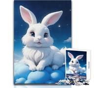 Rompecabezas de 1000 Piezas con un Lindo Conejito Blanco sobre Nubes, Juguete, Juego Intelectual, Aprendizaje, Regalo Educativo para cumpleaños, tamaño 38x52cm