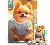Rompecabezas de 1000 Piezas con un Lindo Perro Pomerania Leyendo el periódico en el baño Divertido, Ideal para Decorar la Pared o para divertirse en casa Colección de Artistas Bellas Artes 50x75cm