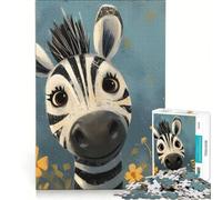 Rompecabezas de 1000 Piezas con un Lindo Retrato de Cebra y Flores Amarillas, Ideal para Decorar la Pared o para divertirse en casa, Pertenece a la colección de Artistas y es una Obra de Arte 38x52cm