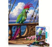 Rompecabezas de 1000 Piezas con un Loro Pirata en la Cubierta de un Barco, Ideal para Adolescentes, Mejora la Memoria, fácil de Usar, para el Ocio, con Corte Firme, para Decorar la Pared (38x52cm)
