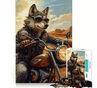 Rompecabezas de 1000 Piezas con un Motociclista Lobo en un Paisaje desértico para Adultos Divertido Juego de Memoria Requiere un Trabajo de Corte Experto Actividad Relajante para Grupos en Interiores