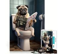 Rompecabezas de 1000 Piezas con un Perro Carlino en el baño Regalos para Adultos Juego de ingenio y diversión Precioso Regalo (38x52cm)