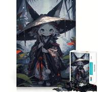 Rompecabezas de 1000 Piezas con un Personaje de Zorro de Anime en un Bosque lluvioso para Adultos Juego para ejercitar la Mente Encaje Huecos Actividad Relajante para desconectar