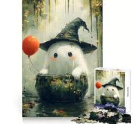 Rompecabezas de 1000 Piezas con un simpático Fantasma en un caldero para Adultos Juego Relajante para el hogar Un desafío Divertido para Decorar Muebles (38x26cm)