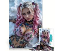 Rompecabezas de 1000 Piezas con una Adolescente de Pelo Rosa y Tatuajes Rompecabezas de Mente Informal y Relajante Regalo conmovedor (50x75cm)