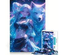 Rompecabezas de 1000 Piezas con una Chica neón Sexy y un Lobo Juguete para Adultos Que ejercita la Mente y es Ideal para divertirse en compañía Diseño artístico de Corte preciso 38x26cm