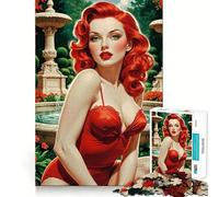 Rompecabezas de 1000 Piezas con una Chica Pelirroja Pin-up en un Hermoso jardín para Adultos Ideal para estimular la Memoria Relajarse y Jugar con Rompecabezas Corte Suave Regalo de cumpleaños