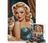 Rompecabezas de 1000 Piezas con una Chica Rubia Pin-up y un Gatito Adorable para Adolescentes Ideal para ejercitar la Mente,divertirse sin estrés y con Bordes definidos Regalo para Las Fiestas